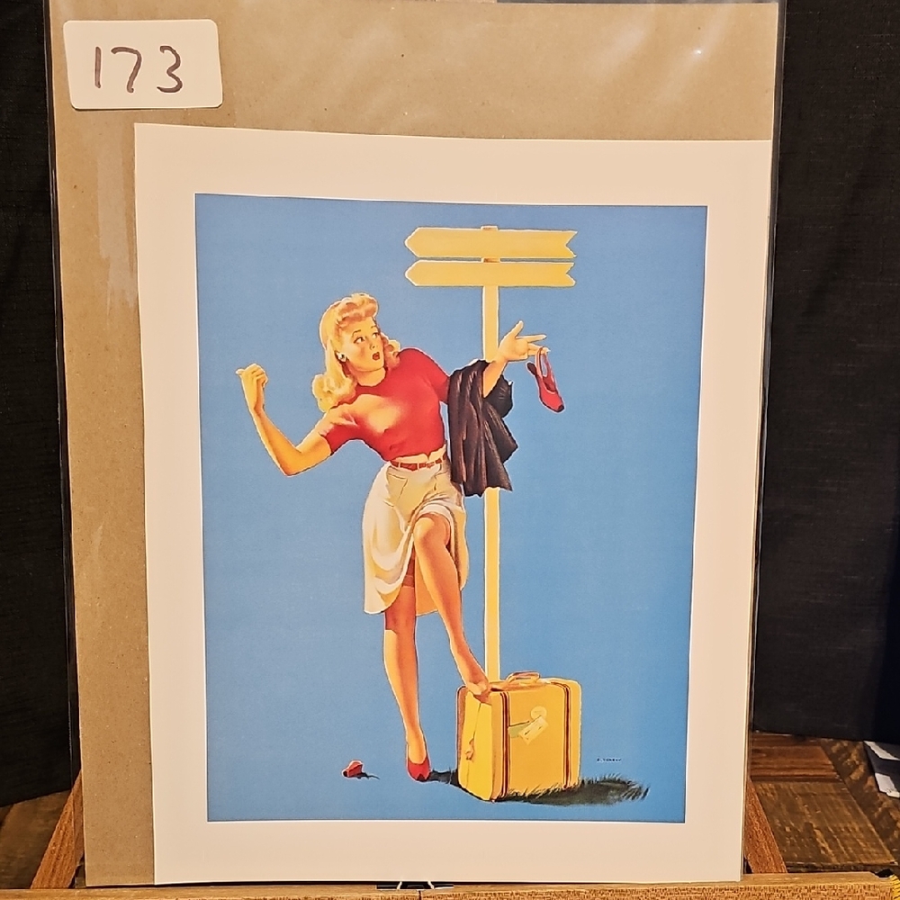Vintage Pin-Up Style Art Print - Broken Heel Hitchhiker- Elvgren